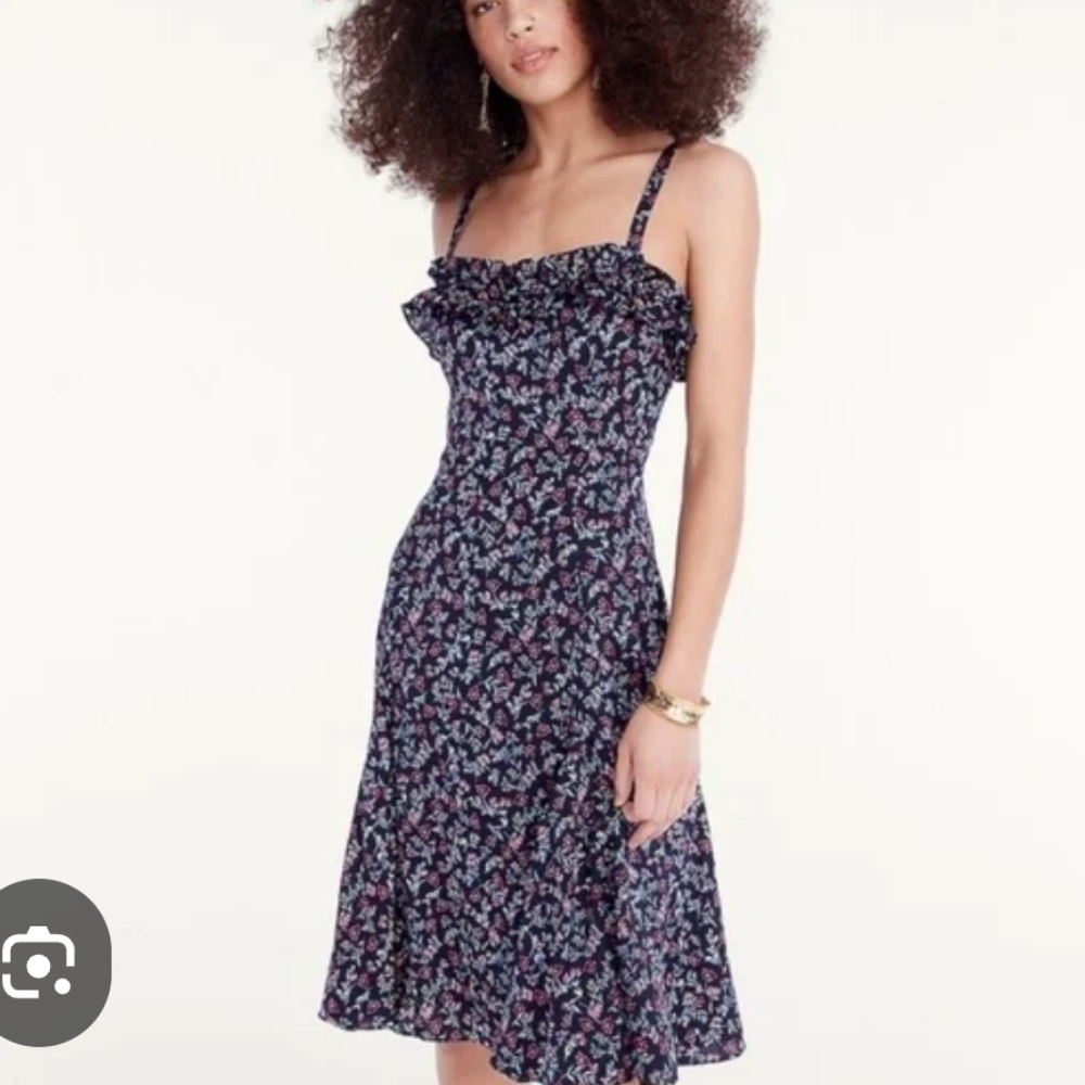 NWT J. Crew Navy Floral Silk Dress Size 8